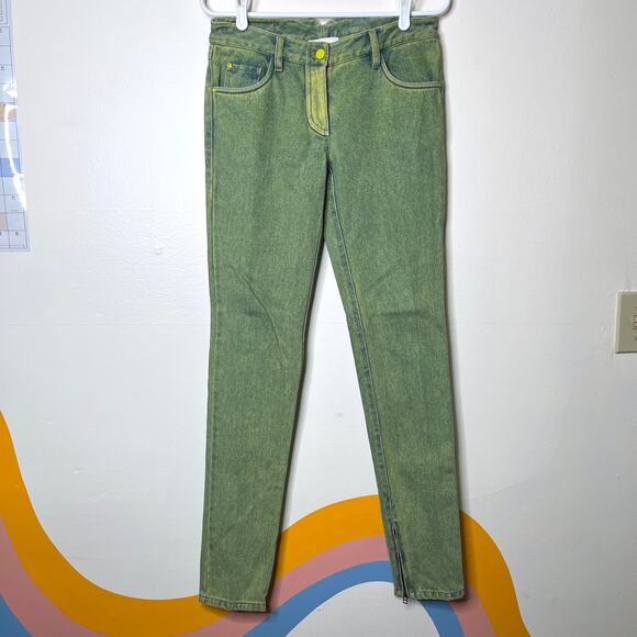3.1 Phillip Lim Green Acid Wash Skinny Jeans Sz 2 High Waist Stretch Zip Hem - Picture 1 of 8